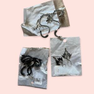 bundle of three sets Silver and Black Dragon Earrings Set